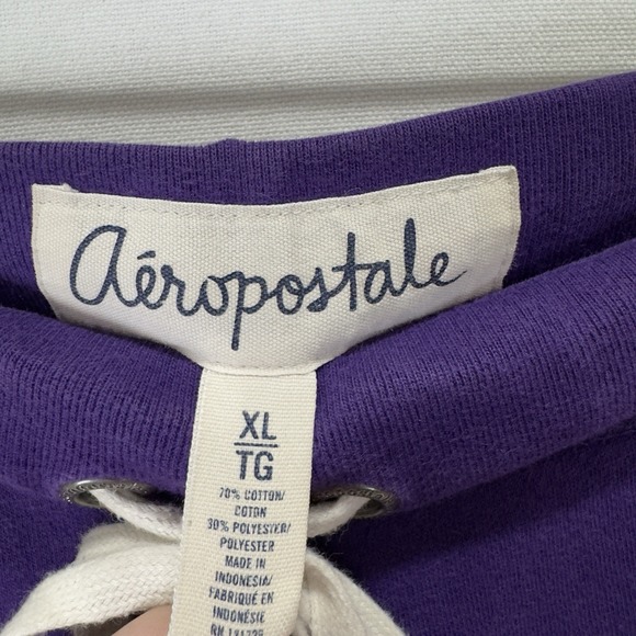 Y2K Aeropostale Sweatpants Womens XL Purple Wide Leg Raw Hem Graphic Print Cozy - Picture 7 of 14